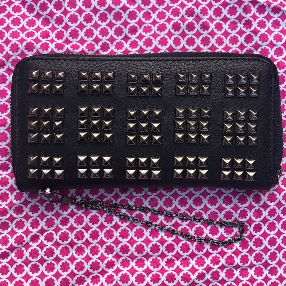 Black leather stud wallet wristlet zipper nwot